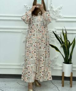 پیراهن مانتویی لینن طرح چشم 1030 - Image 4