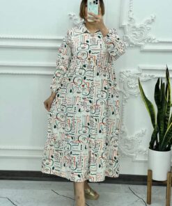 پیراهن مانتویی لینن طرح چشم 1030 - Image 6