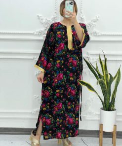 پیراهن سنتی گلدار نوارطلایی