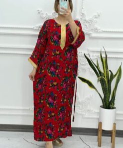 پیراهن سنتی گلدار نوارطلایی 6007 - Image 7