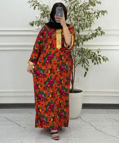 پیراهن سنتی گلدار نوارطلایی 6007 - Image 10