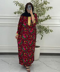 پیراهن سنتی گلدار نوارطلایی 6007 - Image 11