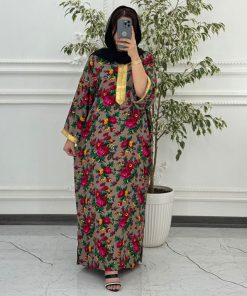 پیراهن سنتی گلدار نوارطلایی 6007 - Image 12