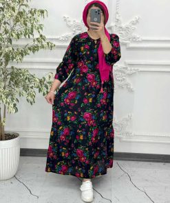 پیراهن ساحلی نخی ترکمنستان گل درشت