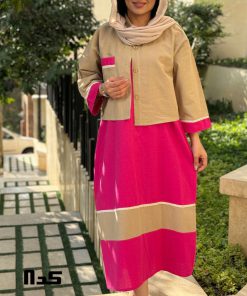کت سارافون دو رنگ لینن 1392 - Image 8