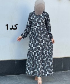 ساحلی فلور سفید مشکی یقه بند دار