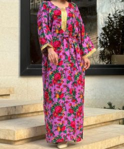 پیراهن سنتی گلدار نوارطلایی 6007 - Image 5