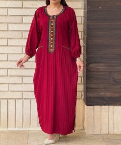 پیراهن کفتان یقه سنتی جیب دار 6173
