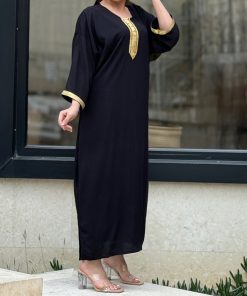 پیراهن نوارطلایی نخ ململ بیگ سایز 6933