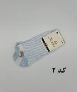 جوراب مچی دخترانه سفید آبی خرسی 20004 - Image 3