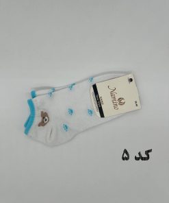 جوراب مچی دخترانه سفید آبی خرسی 20004 - Image 6