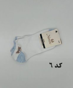 جوراب مچی دخترانه سفید آبی خرسی 20004 - Image 7
