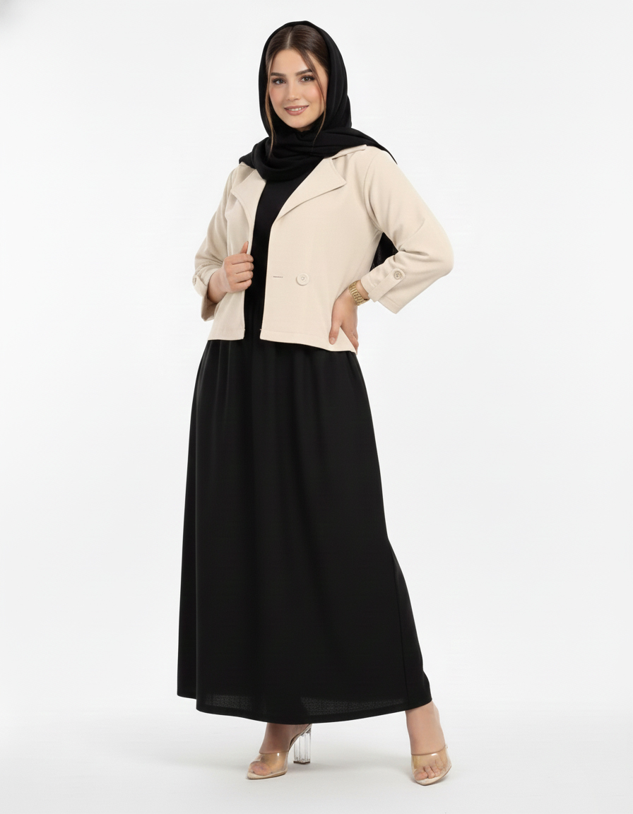 ست کت و سارافون لینن وارداتی یقه انگلیسی 7336 - Image 4