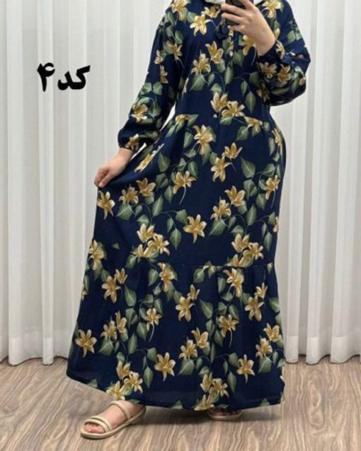 پیراهن نخی گلدار رنگبندی A7452 - Image 2