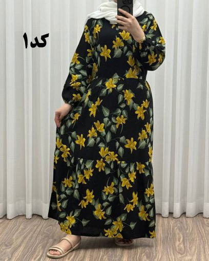 پیراهن نخی گلدار رنگبندی A7452 - Image 5