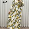 پیراهن نخی گلدار رنگبندی A7452