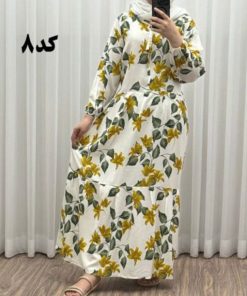 پیراهن نخی گلدار رنگبندی A7452