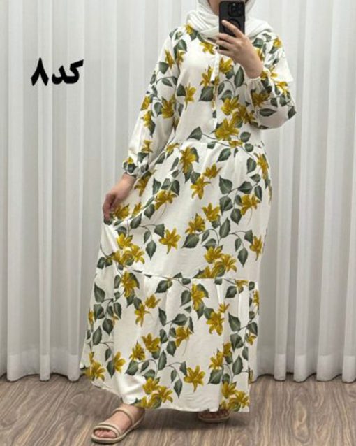 پیراهن نخی گلدار رنگبندی A7452