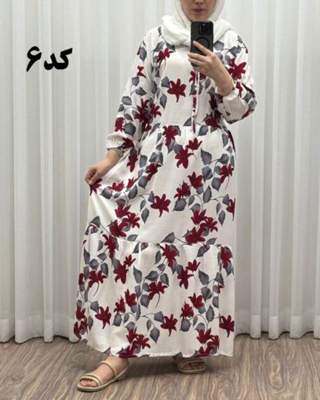 پیراهن نخی گلدار رنگبندی A7452 - Image 8