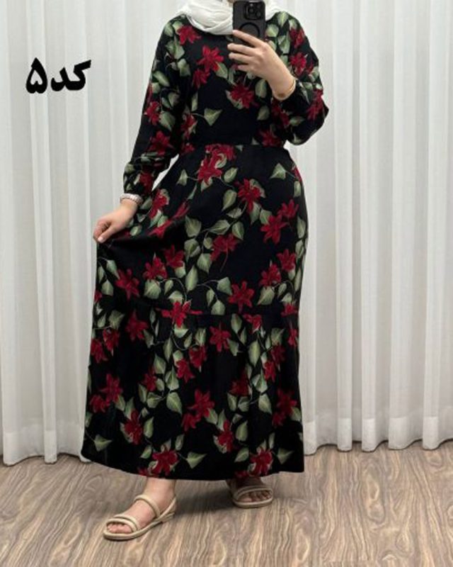 پیراهن نخی گلدار رنگبندی A7452 - Image 9