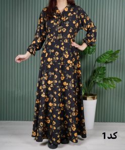 پیراهن کلوش طرح شکوفه PR7371 - Image 4