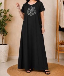 پراهن زنانه آستین کوتاه چاپی گل H7622