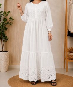 پیراهن نخی خرج کار خامه دوزی هندی زنانه MN7623