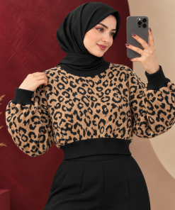 بلوز بافت کراپی پلنگی شانا | کد 6067