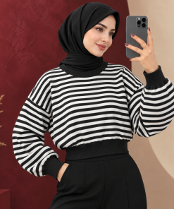 بلوز بافت کراپی راه راه ایلای | کد 6066