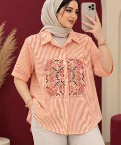شومیز راه راه گلدوزی شده وارداتی | کد 6075