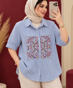 Alternative view of شومیز راه راه گلدوزی شده وارداتی | کد 6075