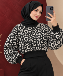 Alternative view of بلوز بافت کراپی پلنگی شانا | کد 6067